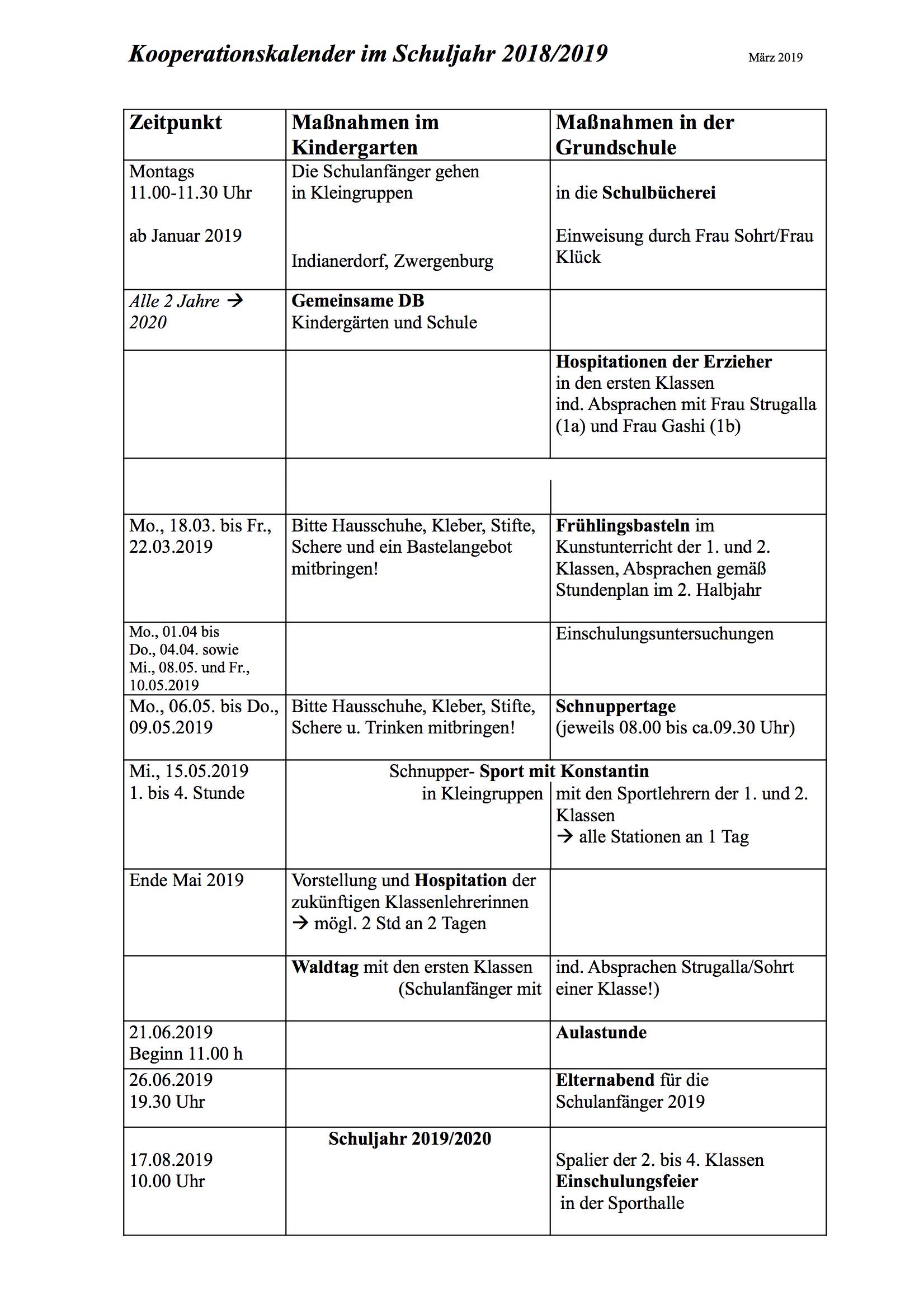 Kooperationsgalender Kindergärten